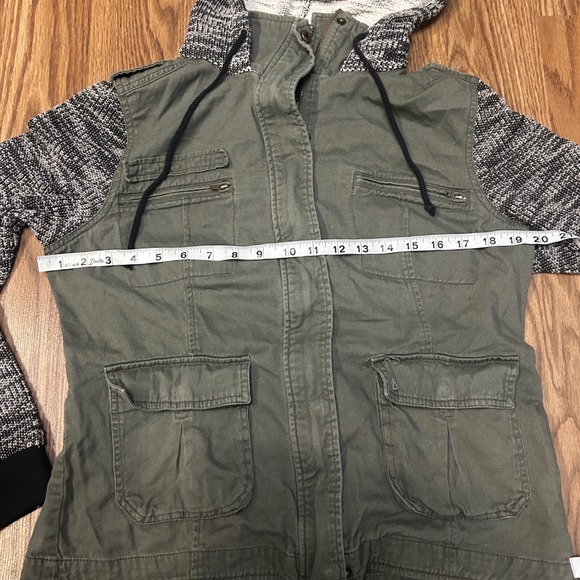 Mudd Womens Utility Jacket Olive Green Hoodie Knit Sleeve Cargo Pockets XL‎ - Picture 5 of 5